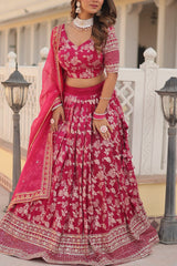 Weeding Wear Pink Color Jacquard Embroidered Sequins Work Lehenga Choli Weeding Wear Pink Color Jacquard Embroidered Sequins Work Lehenga Choli