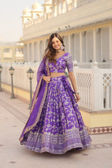Weeding Wear Lavender Color Jacquard Embroidered Sequins Work Lehenga Choli Weeding Wear Lavender Color Jacquard Embroidered Sequins Work Lehenga Choli