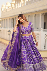 Weeding Wear Lavender Color Jacquard Embroidered Sequins Work Lehenga Choli Weeding Wear Lavender Color Jacquard Embroidered Sequins Work Lehenga Choli