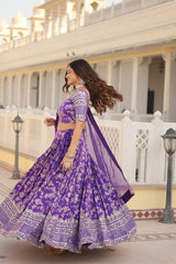 Weeding Wear Lavender Color Jacquard Embroidered Sequins Work Lehenga Choli Weeding Wear Lavender Color Jacquard Embroidered Sequins Work Lehenga Choli