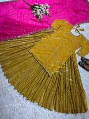 Fantastic Yellow Color Georgette Sequence Work Sharara Suit Fantastic Yellow Color Georgette Sequence Work Sharara Suit