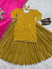 Fantastic Yellow Color Georgette Sequence Work Sharara Suit Fantastic Yellow Color Georgette Sequence Work Sharara Suit