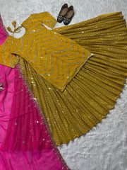 Fantastic Yellow Color Georgette Sequence Work Sharara Suit Fantastic Yellow Color Georgette Sequence Work Sharara Suit