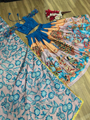 Charming Blue Color Kalamkari Print Lehenga Choli Charming Blue Color Kalamkari Print Lehenga Choli