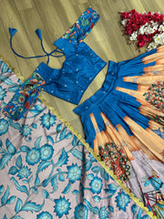 Charming Blue Color Kalamkari Print Lehenga Choli Charming Blue Color Kalamkari Print Lehenga Choli