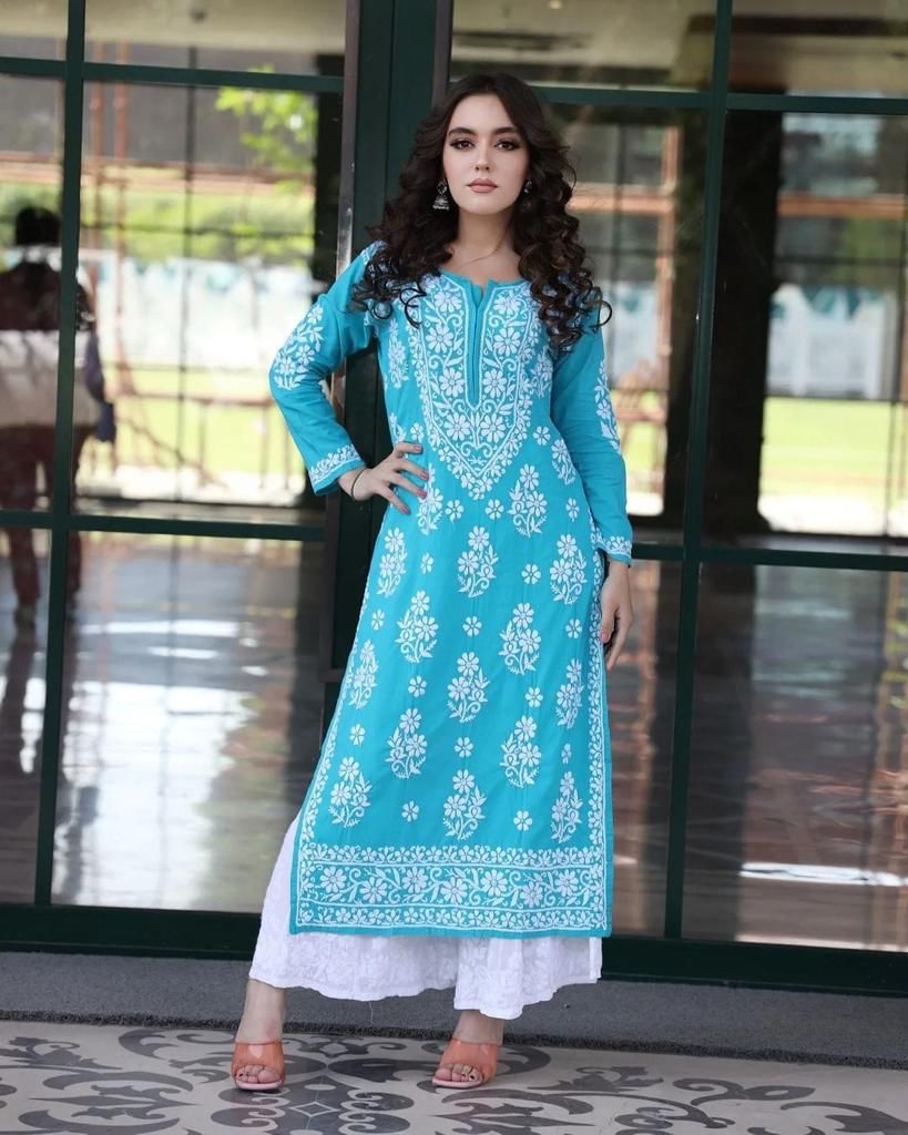 Glorious Blue Color Chinestich work Suit RangVastra