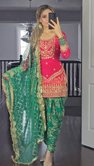 Party Wear Green Color Sequence Work Dhoti Salwar Party Wear Green Color Sequence Work Dhoti Salwar