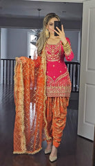 Party Wear Pink Color Sequence Work Dhoti Salwar Party Wear Pink Color Sequence Work Dhoti Salwar