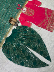 Party Wear Green Color Sequence Work Dhoti Salwar Party Wear Green Color Sequence Work Dhoti Salwar