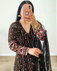 Outstanding Black Color Sequence With Dori Latkan Anarkali Gown Outstanding Black Color Sequence With Dori Latkan Anarkali Gown