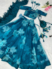Superhit Teal Blue Printed Organza Silk Lehenga Choli Superhit Teal Blue Printed Organza Silk Lehenga Choli