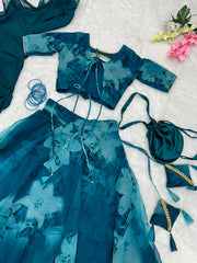 Superhit Teal Blue Printed Organza Silk Lehenga Choli Superhit Teal Blue Printed Organza Silk Lehenga Choli