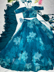Superhit Teal Blue Printed Organza Silk Lehenga Choli Superhit Teal Blue Printed Organza Silk Lehenga Choli