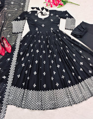 Fabulous Black Color Georgette Sequence Embroidery  Work Gown Fabulous Black Color Georgette Sequence Embroidery  Work Gown