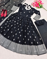 Fabulous Black Color Georgette Sequence Embroidery  Work Gown Fabulous Black Color Georgette Sequence Embroidery  Work Gown