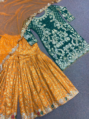 Captivating Green And Yellow Color  Embroidery Sequins Work Sharara Suit Captivating Green And Yellow Color  Embroidery Sequins Work Sharara Suit