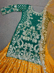 Captivating Green And Yellow Color  Embroidery Sequins Work Sharara Suit Captivating Green And Yellow Color  Embroidery Sequins Work Sharara Suit
