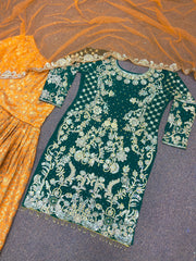 Captivating Green And Yellow Color  Embroidery Sequins Work Sharara Suit Captivating Green And Yellow Color  Embroidery Sequins Work Sharara Suit