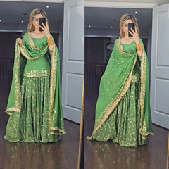 Outstanding Perrot Color Sequence Embroidery Work Sharara Suit Outstanding Perrot Color Sequence Embroidery Work Sharara Suit