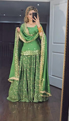 Outstanding Perrot Color Sequence Embroidery Work Sharara Suit Outstanding Perrot Color Sequence Embroidery Work Sharara Suit