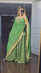 Outstanding Perrot Color Sequence Embroidery Work Sharara Suit Outstanding Perrot Color Sequence Embroidery Work Sharara Suit
