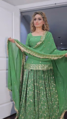Outstanding Perrot Color Sequence Embroidery Work Sharara Suit Outstanding Perrot Color Sequence Embroidery Work Sharara Suit