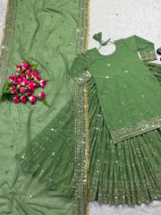 Outstanding Perrot Color Sequence Embroidery Work Sharara Suit Outstanding Perrot Color Sequence Embroidery Work Sharara Suit