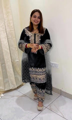 Embellished Embroidery Work Velvet Black Color Salwar Suit Embellished Embroidery Work Velvet Black Color Salwar Suit