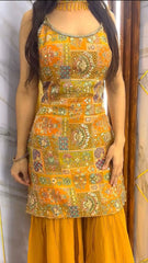 Outstanding  Haldi Wear Yellow Color Georgette Digital Print Sharara Suit Outstanding  Haldi Wear Yellow Color Georgette Digital Print Sharara Suit