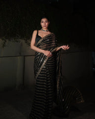 Outstanding  Sequence Embroidery Work Black Saree Outstanding  Sequence Embroidery Work Black Saree