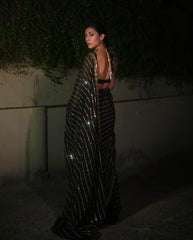 Outstanding  Sequence Embroidery Work Black Saree Outstanding  Sequence Embroidery Work Black Saree