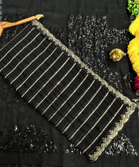 Outstanding  Sequence Embroidery Work Black Saree Outstanding  Sequence Embroidery Work Black Saree