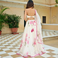 Outstanding Organza Silk Painted Zari Work White Color Lehenga Choli Outstanding Organza Silk Painted Zari Work White Color Lehenga Choli