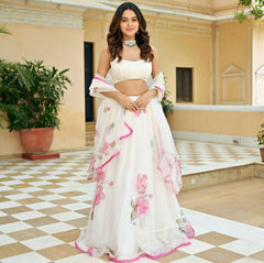 Outstanding Organza Silk Painted Zari Work White Color Lehenga Choli Outstanding Organza Silk Painted Zari Work White Color Lehenga Choli