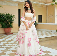 Outstanding Organza Silk Painted Zari Work White Color Lehenga Choli Outstanding Organza Silk Painted Zari Work White Color Lehenga Choli