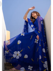 Designer  Georgette Printed Blue Color Gown Designer  Georgette Printed Blue Color Gown