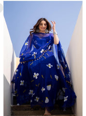 Designer  Georgette Printed Blue Color Gown Designer  Georgette Printed Blue Color Gown