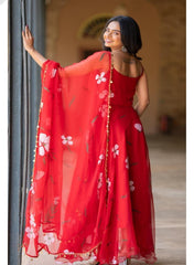 Designer  Georgette Printed Red Color Gown Designer  Georgette Printed Red Color Gown