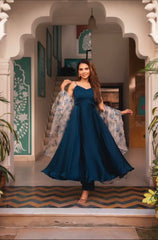Fantastic Teal Color Satin Silk Plain Long Anarkali Suit Fantastic Teal Color Satin Silk Plain Long Anarkali Suit