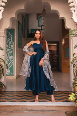 Fantastic Teal Color Satin Silk Plain Long Anarkali Suit Fantastic Teal Color Satin Silk Plain Long Anarkali Suit