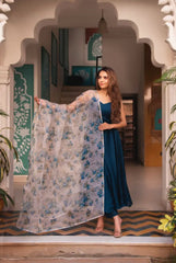 Fantastic Teal Color Satin Silk Plain Long Anarkali Suit Fantastic Teal Color Satin Silk Plain Long Anarkali Suit
