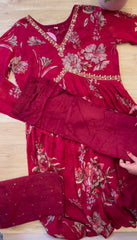 Fantastic Handwork with  and Digital print Red Color Aliya Cut Suit Fantastic Handwork with  and Digital print Red Color Aliya Cut Suit