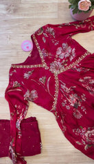 Fantastic Handwork with  and Digital print Red Color Aliya Cut Suit Fantastic Handwork with  and Digital print Red Color Aliya Cut Suit