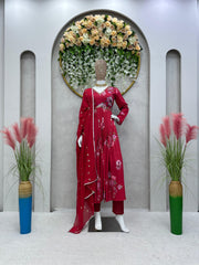 Fantastic Handwork with  and Digital print Red Color Aliya Cut Suit Fantastic Handwork with  and Digital print Red Color Aliya Cut Suit
