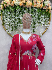 Fantastic Handwork with  and Digital print Red Color Aliya Cut Suit Fantastic Handwork with  and Digital print Red Color Aliya Cut Suit