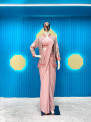 Preferable Pink Color Sequence Embroidery Work Ready To Wear Saree Preferable Pink Color Sequence Embroidery Work Ready To Wear Saree