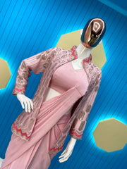 Preferable Pink Color Sequence Embroidery Work Ready To Wear Saree Preferable Pink Color Sequence Embroidery Work Ready To Wear Saree