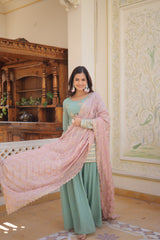 Demanding Sequins & Thread Embroidered work Sharara Suit Demanding Sequins & Thread Embroidered work Sharara Suit