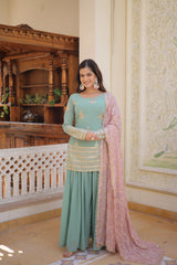 Demanding Sequins & Thread Embroidered work Sharara Suit Demanding Sequins & Thread Embroidered work Sharara Suit