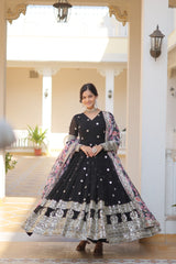 Outstanding  Embroidery Zari Sequins-work Black Color Gown Outstanding  Embroidery Zari Sequins-work Black Color Gown